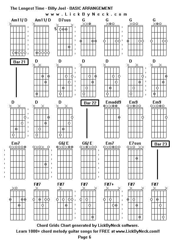 Chord Grids Chart of chord melody fingerstyle guitar song-The Longest Time - Billy Joel - BASIC ARRANGEMENT,generated by LickByNeck software.